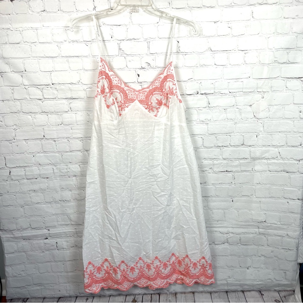 Shabby Chic Embroidered White Cotton Spaghetti Strap Slip Dress Size Small